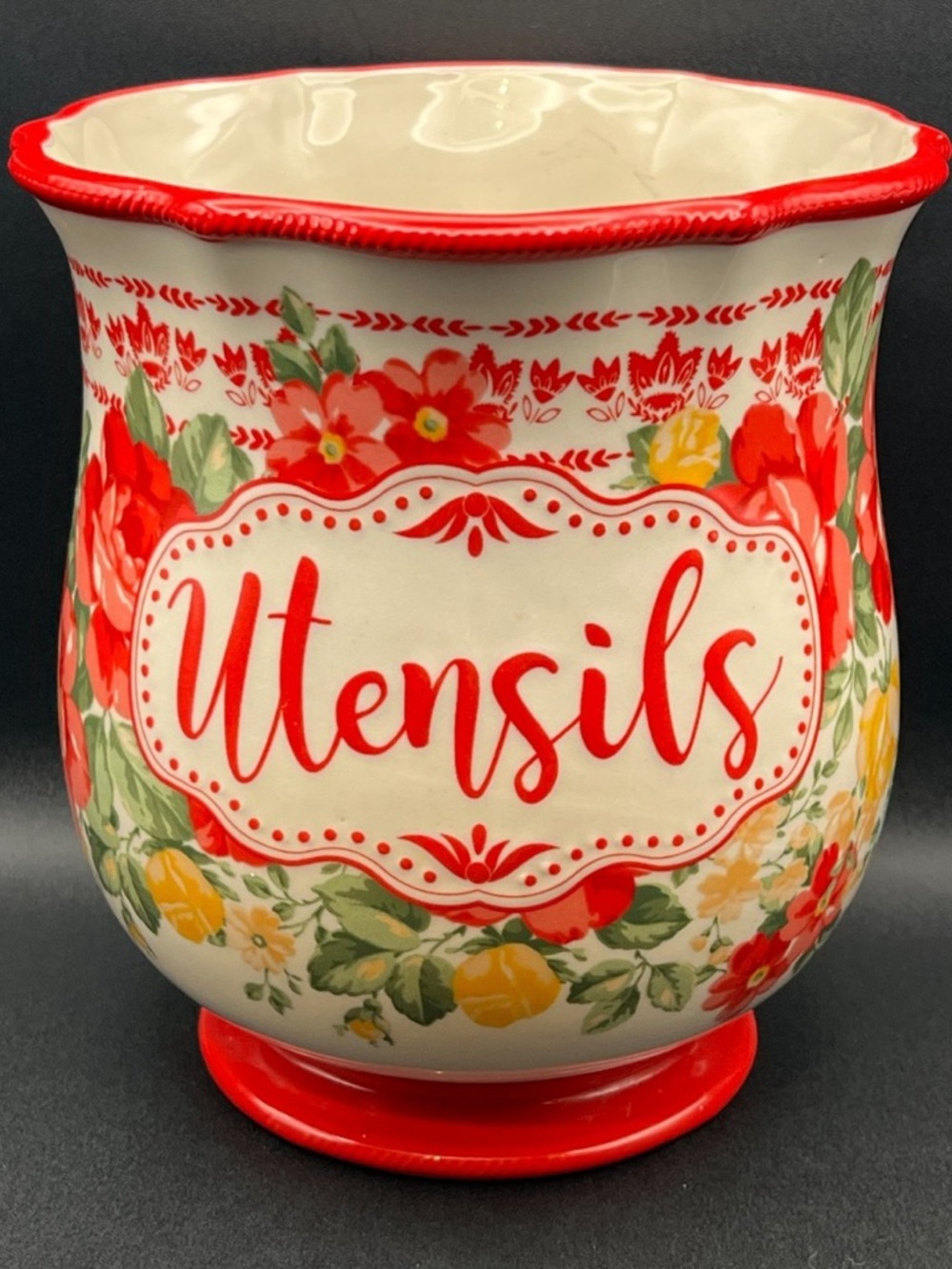 The Pioneer Woman Red Floral Utensil Crock